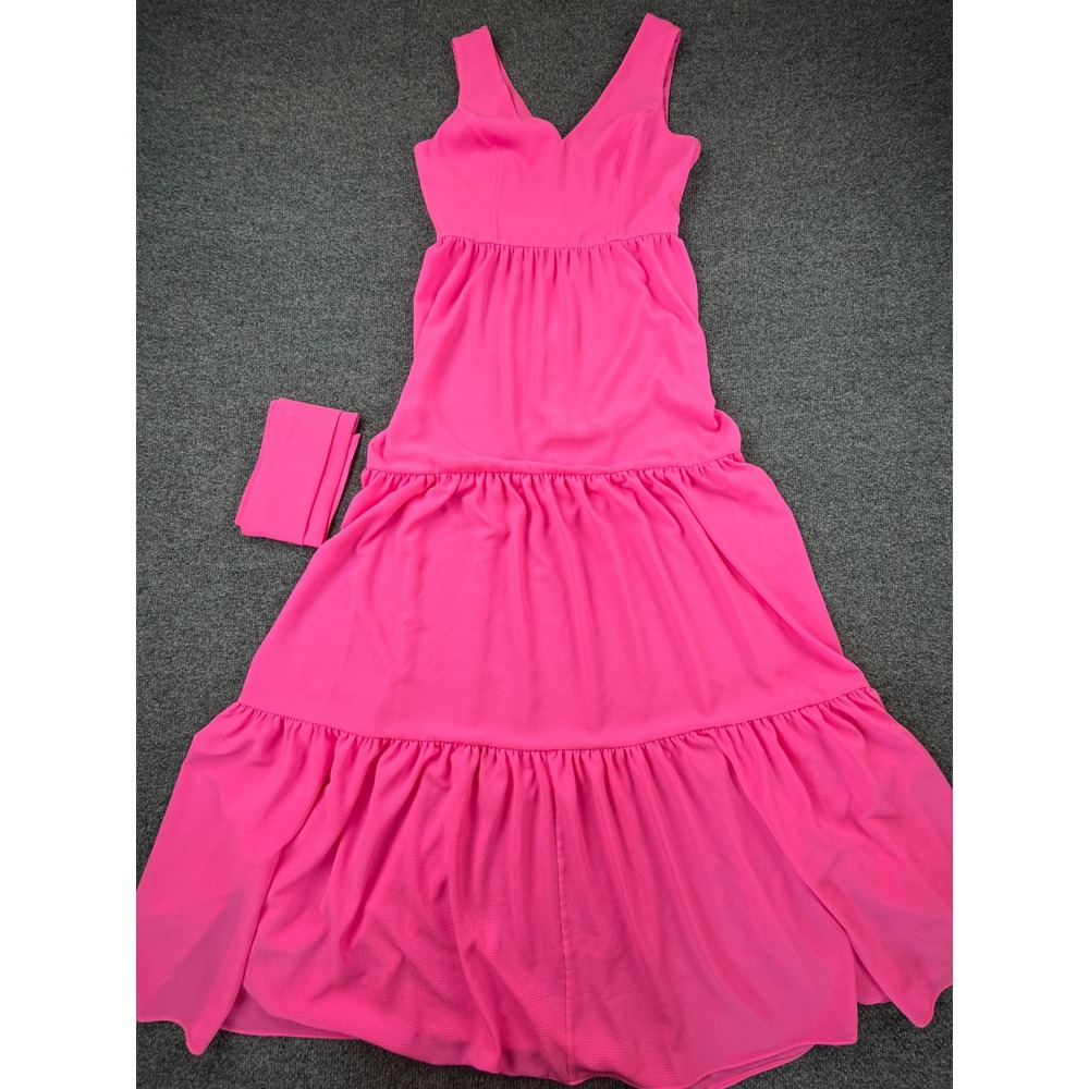 Lilly Pulitzer Pink Tiered Maxi Dress Sleeveless V-Neck 6 Cocktail Wedding Party - Picture 3 of 13